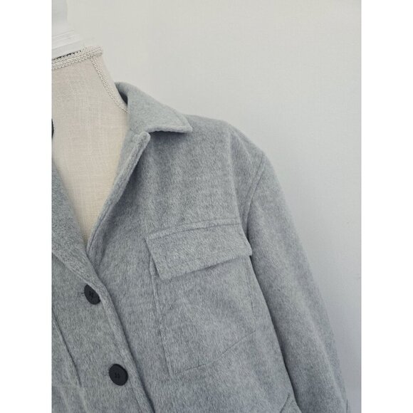 Sanctuary Fisher Grey Faux Fur Oversize Relaxed Cargo Car Coat Jacket Shacket XS - Picture 2 of 11